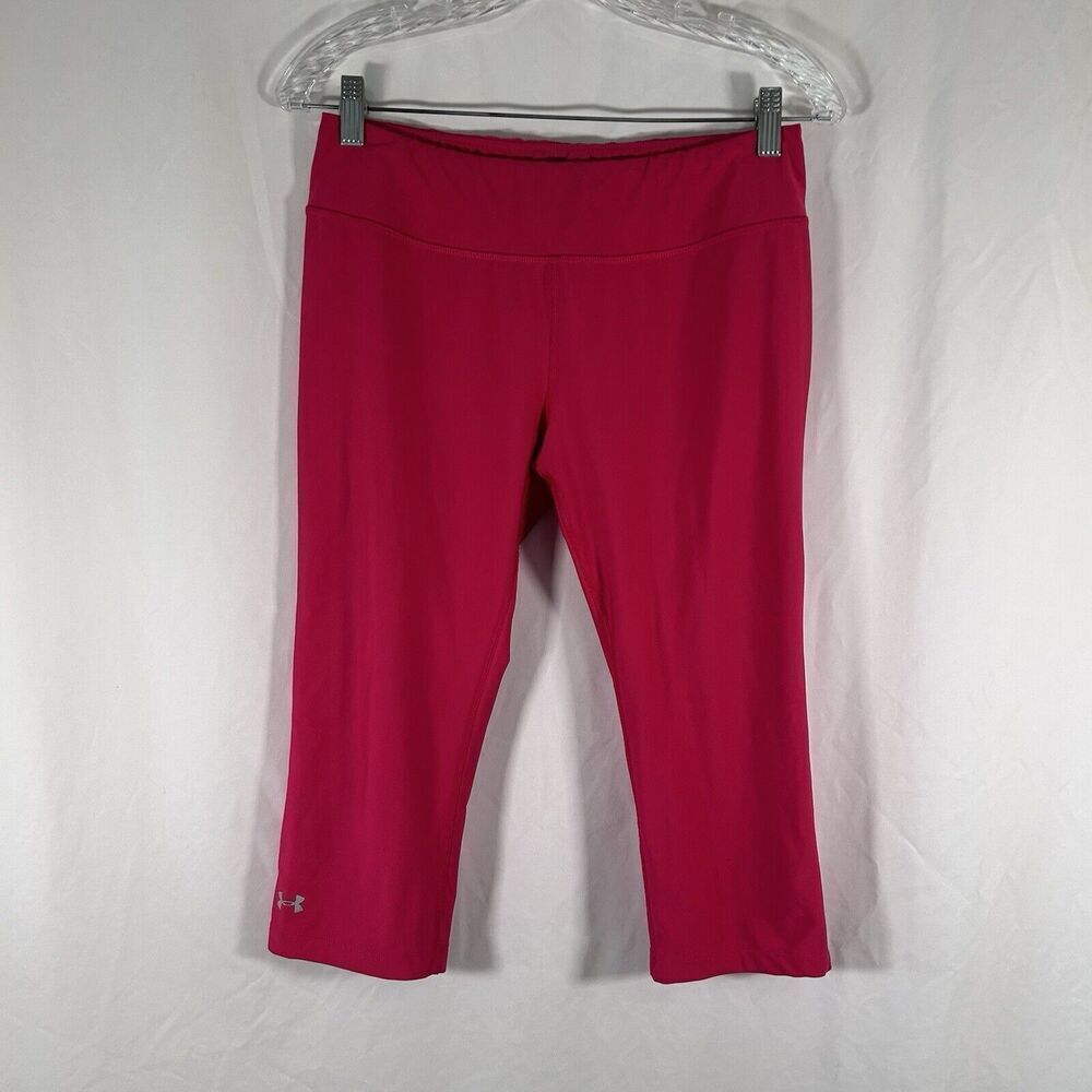 Under Armour Leggings Capri Women's Medium Pink Pull On Mid Rise Heat Gear